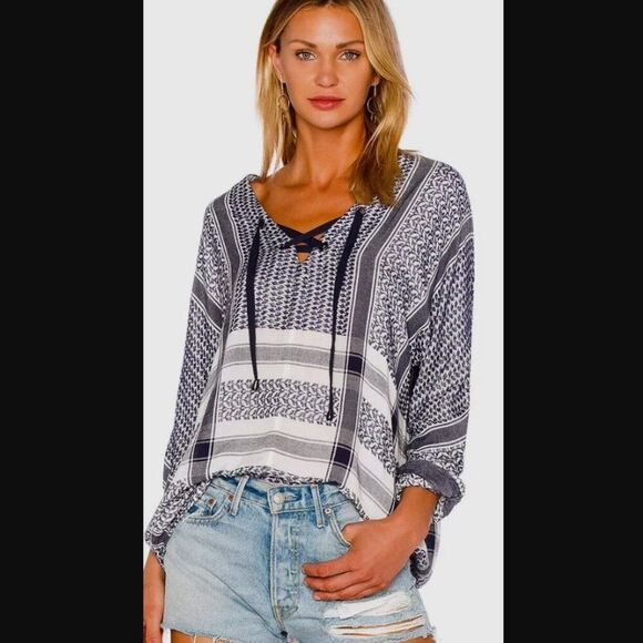 Rails x Anthropologie LILY YARN-DYED Jacquard Blue & White Plaid Top Size S - Picture 1 of 15